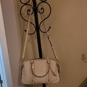 MICHAEL Michael Kors White Leather Satchel with Gold Hardware